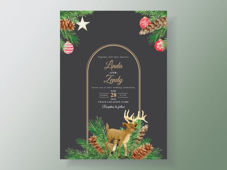 beautiful wedding invitation card template with christmas theme vector