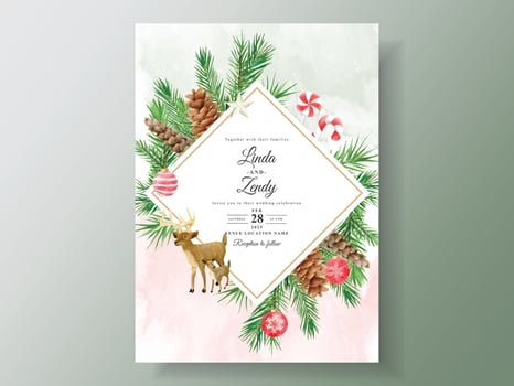beautiful wedding invitation card template with christmas theme vector