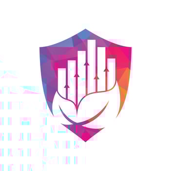 Finance leaf logo template. Nature stats logo icon vector. Investment business with rising bar and leaf logo concept vector