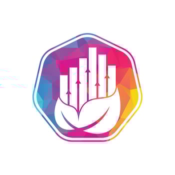 Finance leaf logo template. Nature stats logo icon vector. Investment business with rising bar and leaf logo concept vector