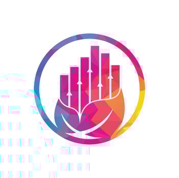 Finance leaf logo template. Nature stats logo icon vector. Investment business with rising bar and leaf logo concept vector