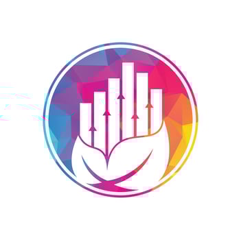 Finance leaf logo template. Nature stats logo icon vector. Investment business with rising bar and leaf logo concept vector
