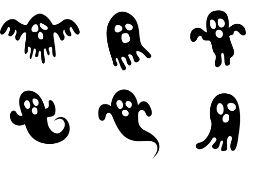set of silhouettes of ghosts png