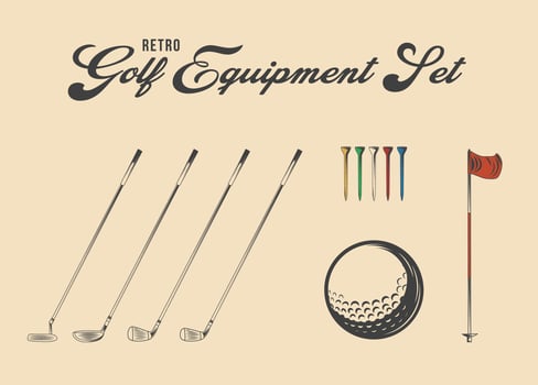 Set Golf Equipment Vector Illustration, Golf icon Collection