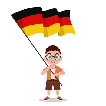 The boy is holding the flag of Germany vector