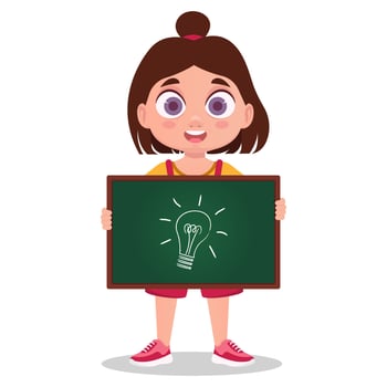 Girl holding a sign, an idea, a light bulb vector