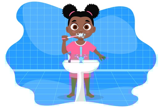 Girl in pajamas brushing her teeth, in the bathroom vector