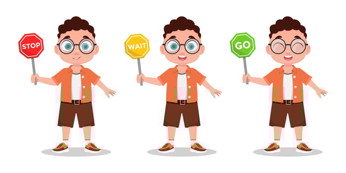 Boys set, schoolboy with road sign vector