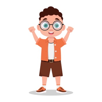 Joyful child. Cheerful boy with glasses vector