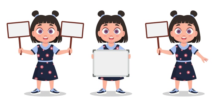 The child is holding a small board vector