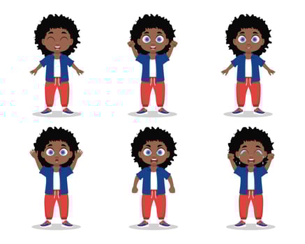 Set of boy emotions, cheerful, sad, crying, smiling, angry vector