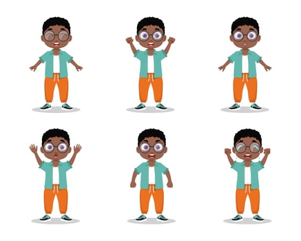 A set of boy emotions, a boy with glasses vector