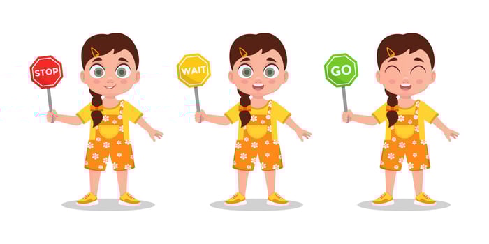 Set of girls, child girl with road sign vector