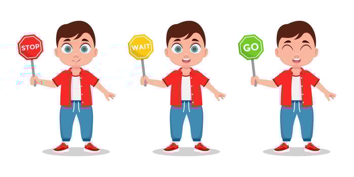 Boys set, schoolboy with road sign vector