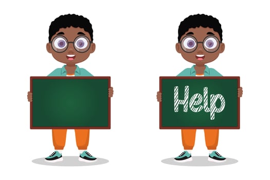 Set of a boy holding a board, the inscription help, no inscription vector