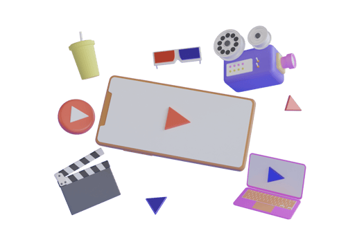 Watching movies cinema online Entertainment media on smartphone. Multimedia application service.Online cinema, movie from home concept. 3d rendering png