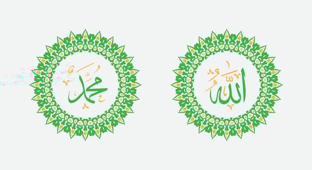 Allah muhammad Name of Allah muhammad, Allah muhammad Arabic islamic calligraphy art, with traditional frame and modern color vector