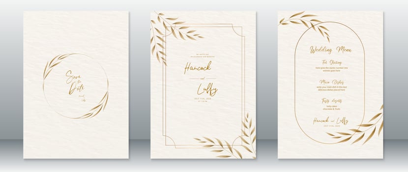 Wedding invitation card template luxury with gold design vector
