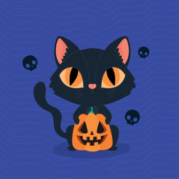 halloween cat with pumpkin vector