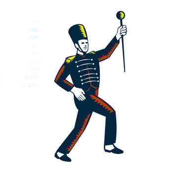 Drum Major Marching Band Leader Woodcut vector