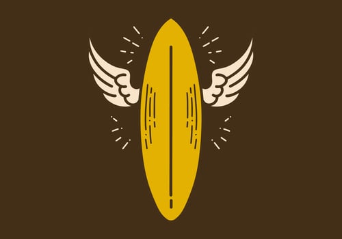 surf board and wings vintage retro art illustration vector