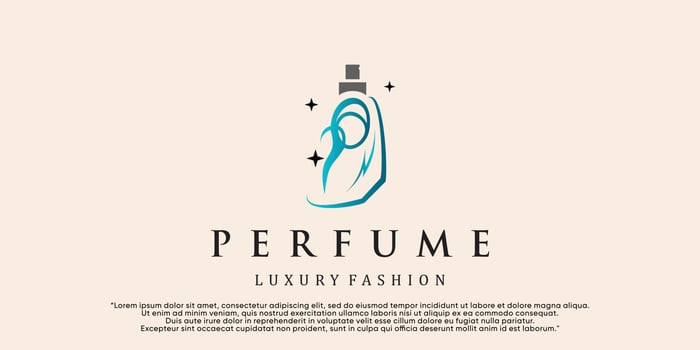Feminine beauty perfume logo template. creative linear style fragrance, spray bottle, luxury design Premium Vector