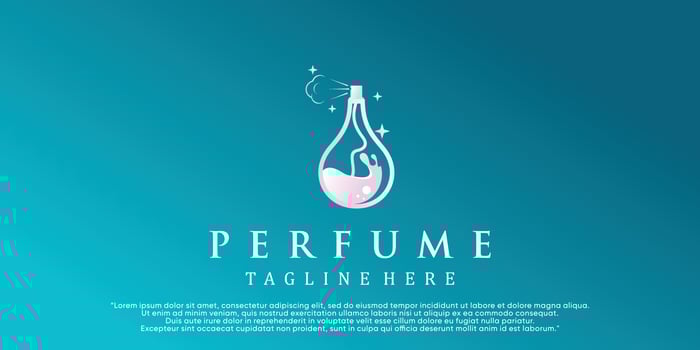 Feminine beauty perfume logo template. creative linear style fragrance, spray bottle, luxury design Premium Vector