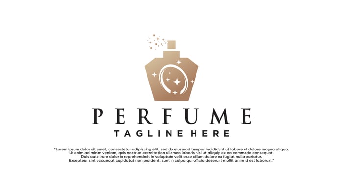 Feminine beauty perfume logo template. creative linear style fragrance, spray bottle, luxury design Premium Vector