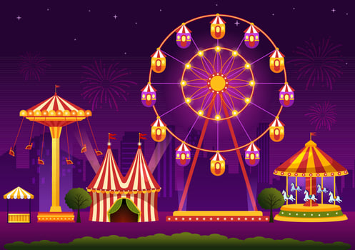 Circus Template Hand Drawn Cartoon Flat Illustration with Show of Gymnast, Magician, Animal Lion, Host, Entertainer, Clowns and Amusement Park vector