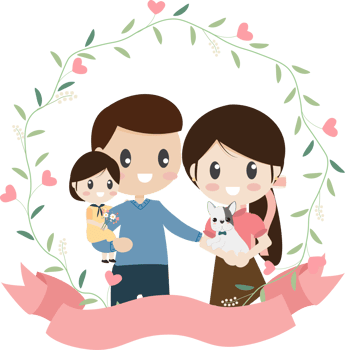 happy family cartoon flat style in heart wreath png