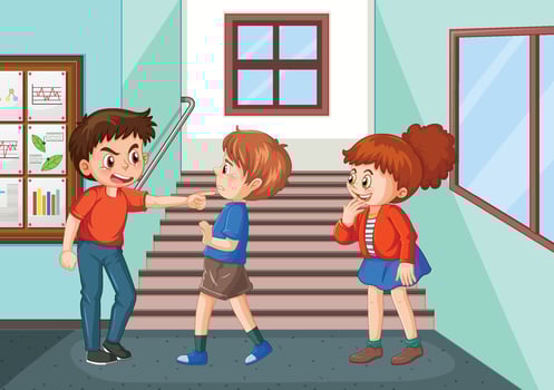 Bullying kids school scene vector