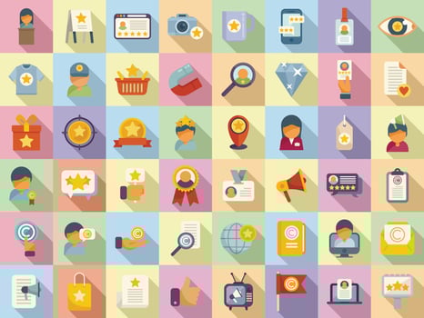 Brand ambassador icons set flat vector. Influence pr vector