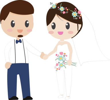 cute cartoon beautiful bride and groom couples in wedding dress holding hands png