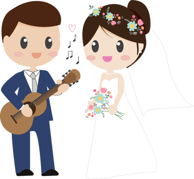 cute cartoon beautiful bride and groom couples playing guitar png