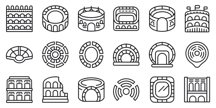 Amphitheater icons set outline vector. Arena italy vector