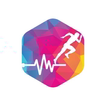 Pulse marathon logo design icon vector. Body Health Care Logo Design. Running man with line ecg heartbeat icon. vector