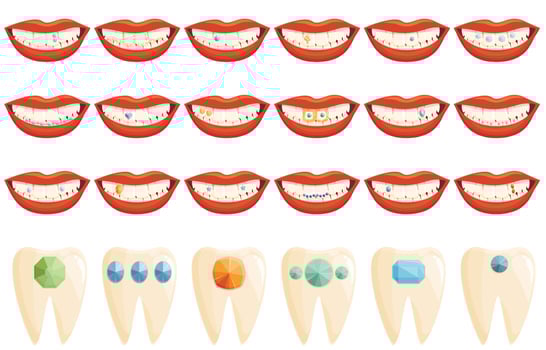 Tooth gems icons set cartoon vector. Dental care vector