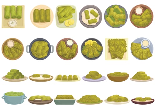 Dolma icons set cartoon vector. Armenia grape vector