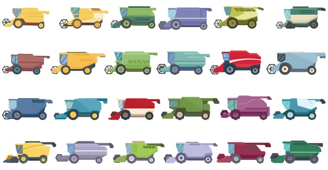 Combine harvester icons set cartoon vector. Farm agriculture vector