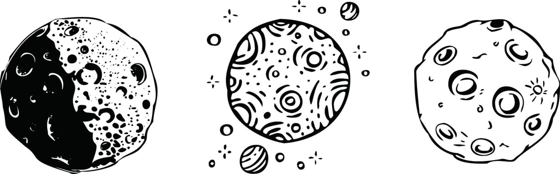 Set of full moon silhouette vector illustration
