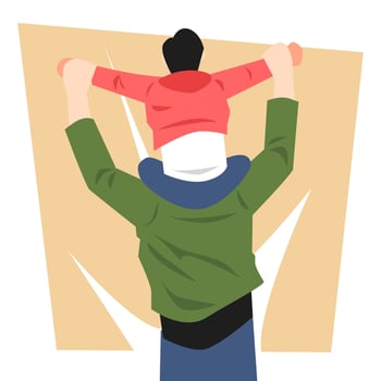 a father holding a son. playing, cheerful, happy, caring, carrying. family concept, activity, etc. flat vector illustration.
