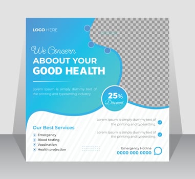 Corporate Medical healthcare service social media post template design. Hospital, doctor, clinic, and dentist health care square flyer vector