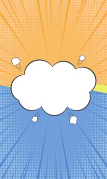 Design versus comic style vertical format. Fight with orange and blue background with halftone elements. Vector illustration