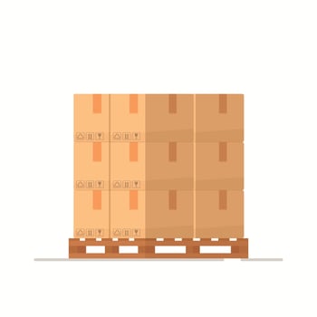 Boxes on a wooded pallet. Vector illustration, flat style stock cardboard boxes. Parcels stack front view.