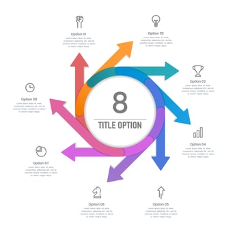 8 Colors arrow windmill. Infographic 8 options for business presentation. vector