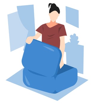 illustration of a woman opening a suitcase. put clothes, stuff, etc. prepare for a trip, vacation, etc. flat vector illustration.
