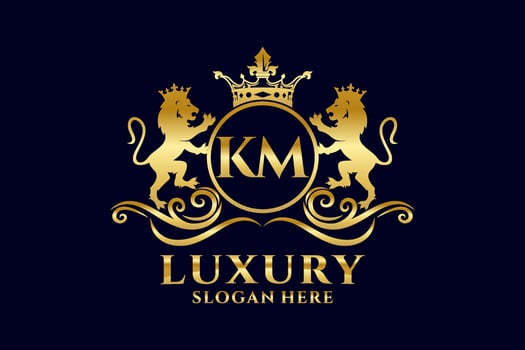 Initial KM Letter Lion Royal Luxury Logo template in vector art for luxurious branding projects and other vector illustration.