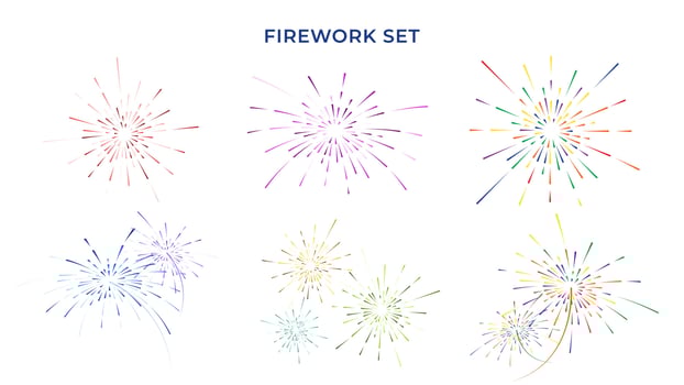 Fireworks set, design element for holidays, celebration party, anniversary or festival vector Illustration on a white background