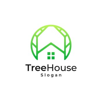 Tree House green gradient color logo vector