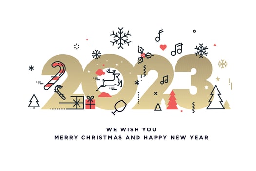 2023 Merry Christmas and Happy New Year. Vector illustration concept for background, greeting card, party invitation card, website banner, social media banner, marketing material.